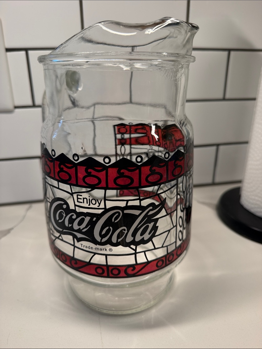 Vintage Coca Cola Pink Stained Glass 80oz LARGE pitcher From 1970s